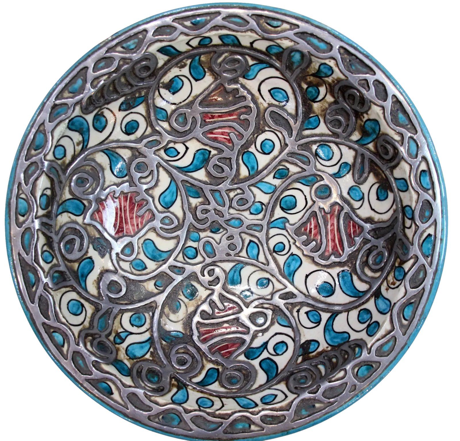 Plat serti — Arabesques turquoise