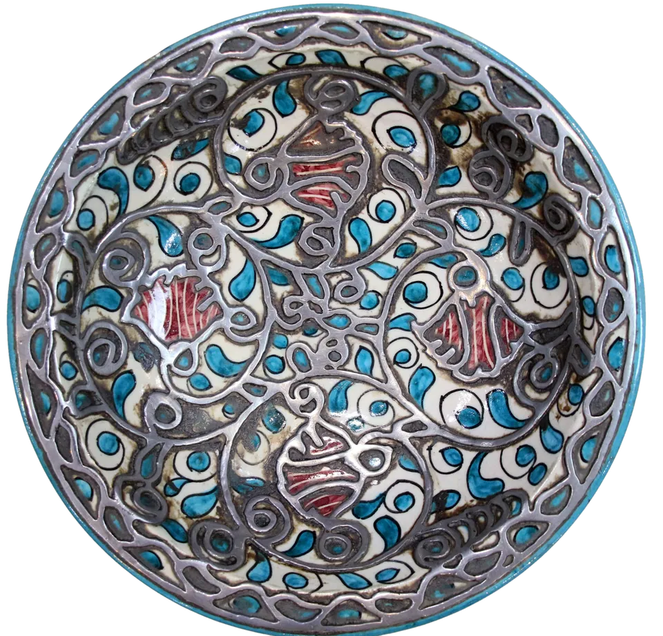 Plat serti — Arabesques turquoise