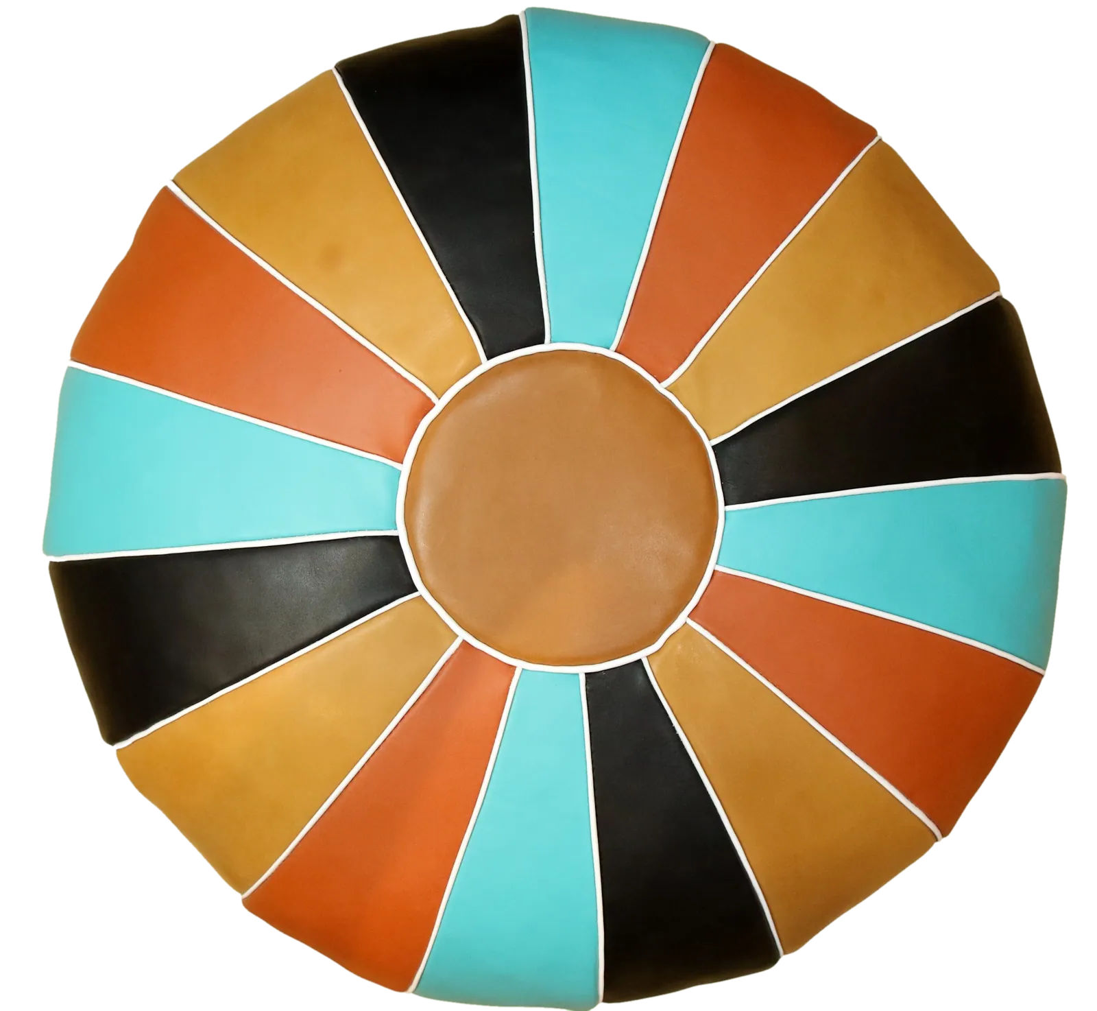 Pouf Quartiers — Caramel, noir & turquoise