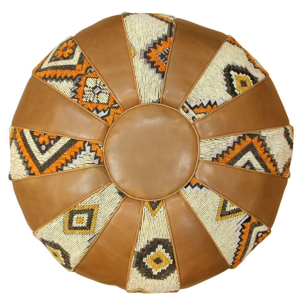 Pouf Kilim & cognac