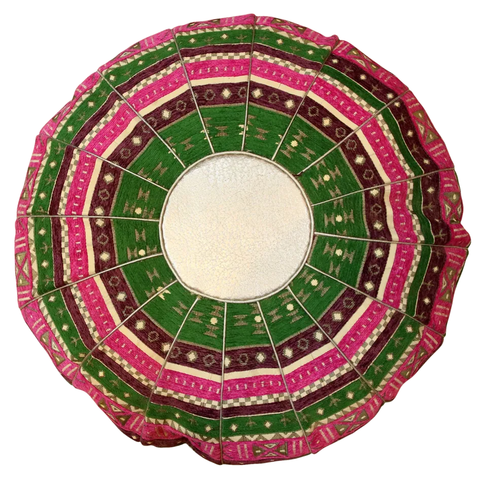 Pouf Brodé fuchsia & vert